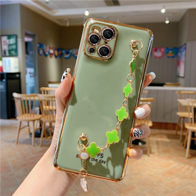 Ốp Điện Thoại Mềm Mạ Bóng Hình Cỏ Ba Lá Cho Realme 8i 9i 9 Pro Plus C35 7 5 6 Pro