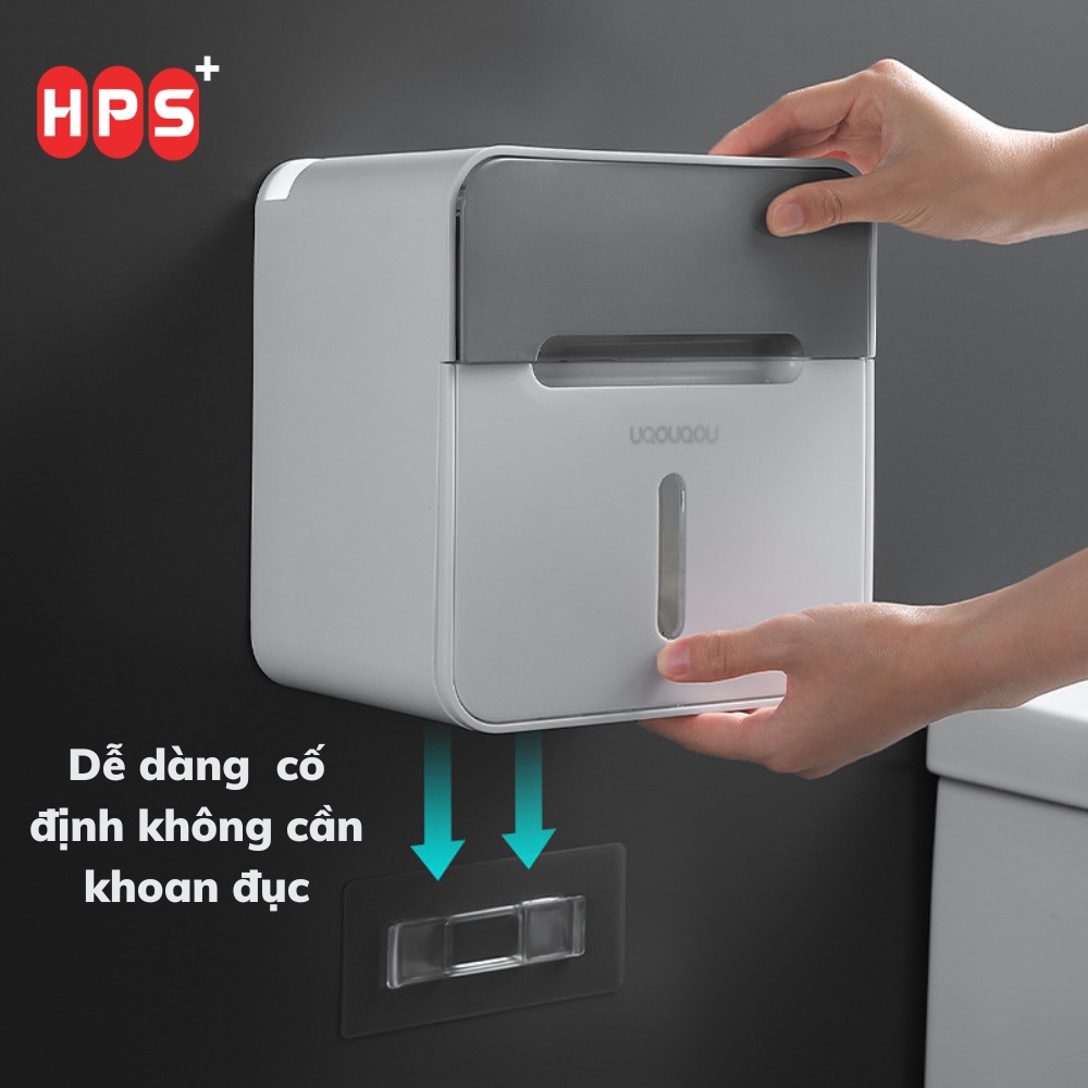 Hộp đựng giấy vệ sinh gắn tường có ngăn chứa đồ, Kệ để đồ nhà tắm 2 ngăn tiện lợi tặng kèm miếng dán siêu dính