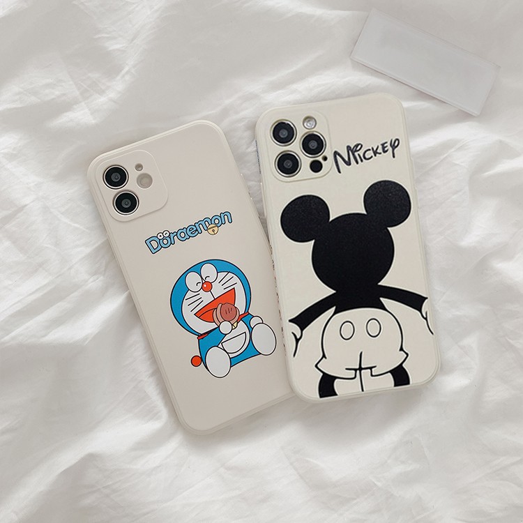 Ốp Lưng Iphone Cạnh Vuông Hình Viền Mickey Doremon Bảo Vệ Camera 7plus/8plus/x/xr/xs/11/12/13/pro/max/promax