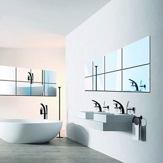 Set 16 miếng dán tường vuông hiệu ứng gương hiện đại cho trang trí