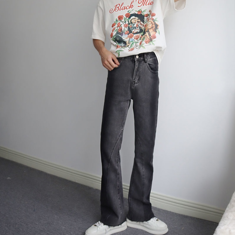 Quần Jean Nam Ống Loe Rộng Màu Sắc Tương Phản Phong Cách Hàn Quốc