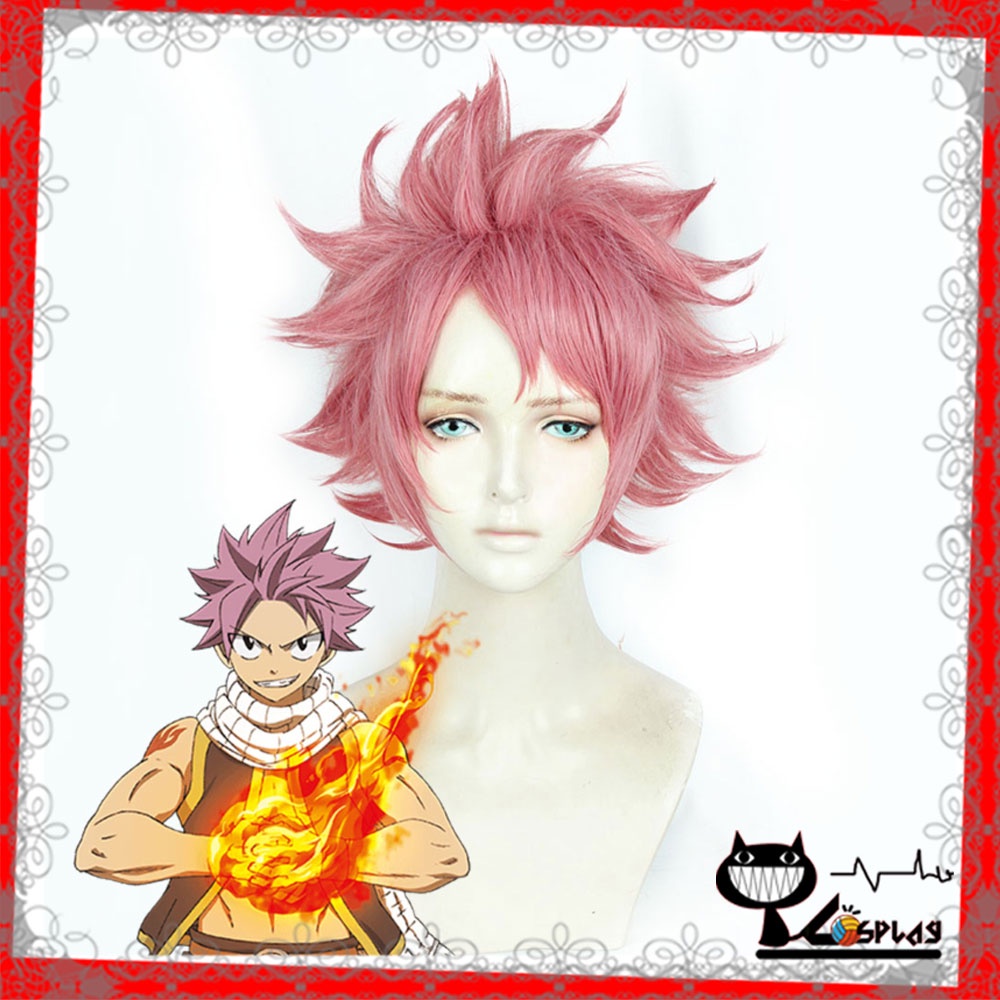 [sẵn] Wig/tóc giả cosplay Natsu Dragneel - Fairy Tail màu hồng khói [Miu Cosplay]