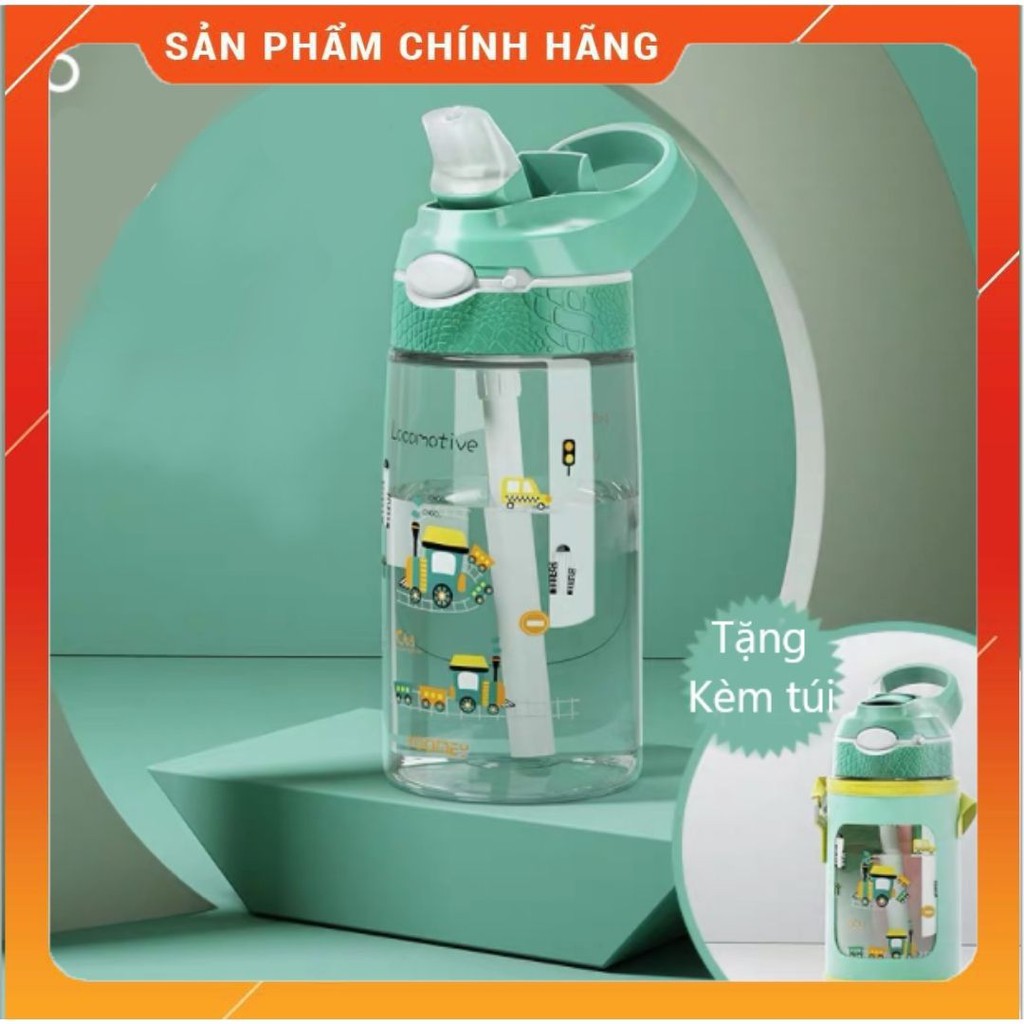 Bình Nước Chính Hãng TRIAN Cao Cấp Cho Bé Mầm Non Và Tiểu Học Tặng Kèm Túi Đựng Dung Tích 480ML