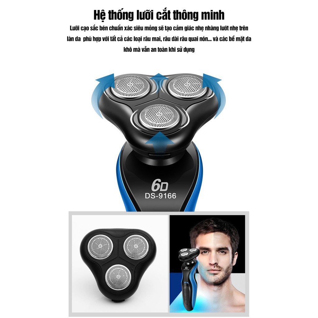 Máy cạo râu đa chức năng Shaver 8D 3in1- 3 lưỡi kép, cạo sát sạch êm, chống nước ,Cắt Tóc Cạo Râu Tỉa Lông Mũi