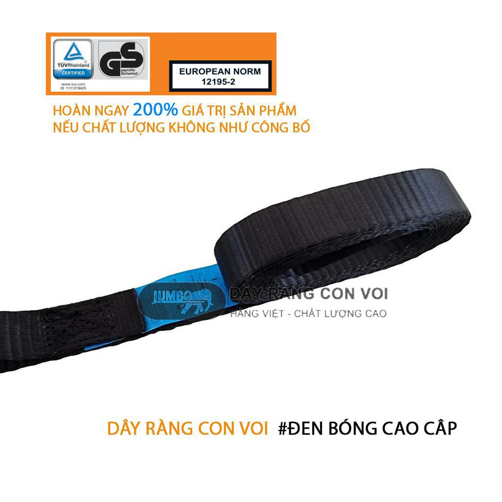 Dây chằng hàng Tăng đơ  JUMBO, Dây Đen bóng cao cấp, loại có móc-S, rộng 25mm, tải trọng làm việc 300kg - 600kg