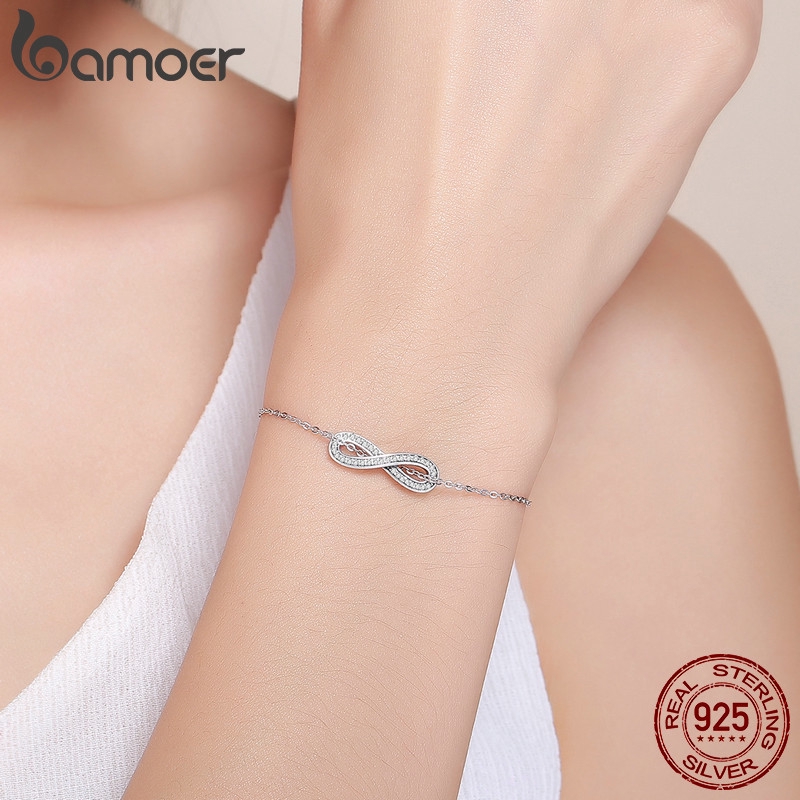 Vòng tay dây xích Bamoer bằng bạc sterling 925 gắn biểu tượng vô cực