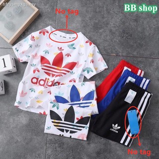 🎉Hàng Có Sẵn! Áo Thun Nữ Tay Dài🎉Set 1 Bộ Áo Thun Cotton Tay Ngắn + Quần Short Adidas Thời Trang Cho Bé Trai / Gái (1 Bộ 2 Món)