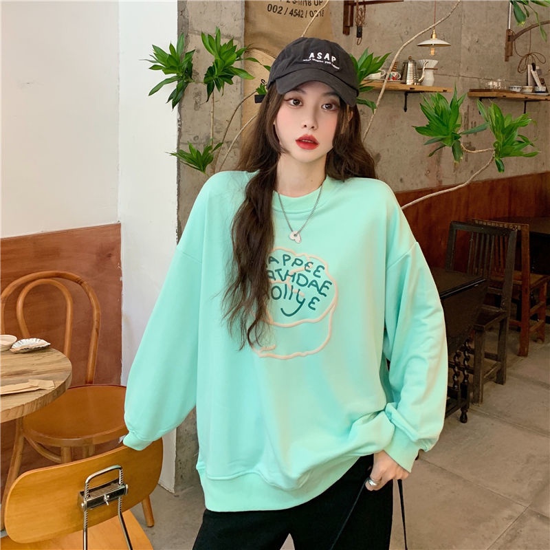 Áo Thun Nỉ Dáng Rộng In Hình Bọt Biển Thời Trang Hàn Quốc Cho Nữ