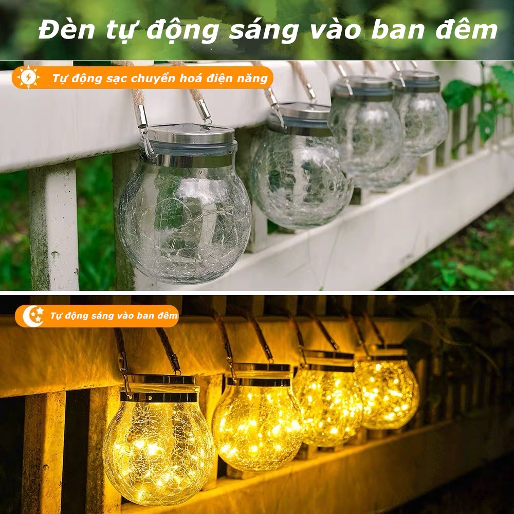 Đèn Led Lọ Ước Nguyện Thủy Tinh Năng Lượng Mặt Trời 13.5cm*12cm Thích Hợp Trang Trí noel, Quán Cà Phê