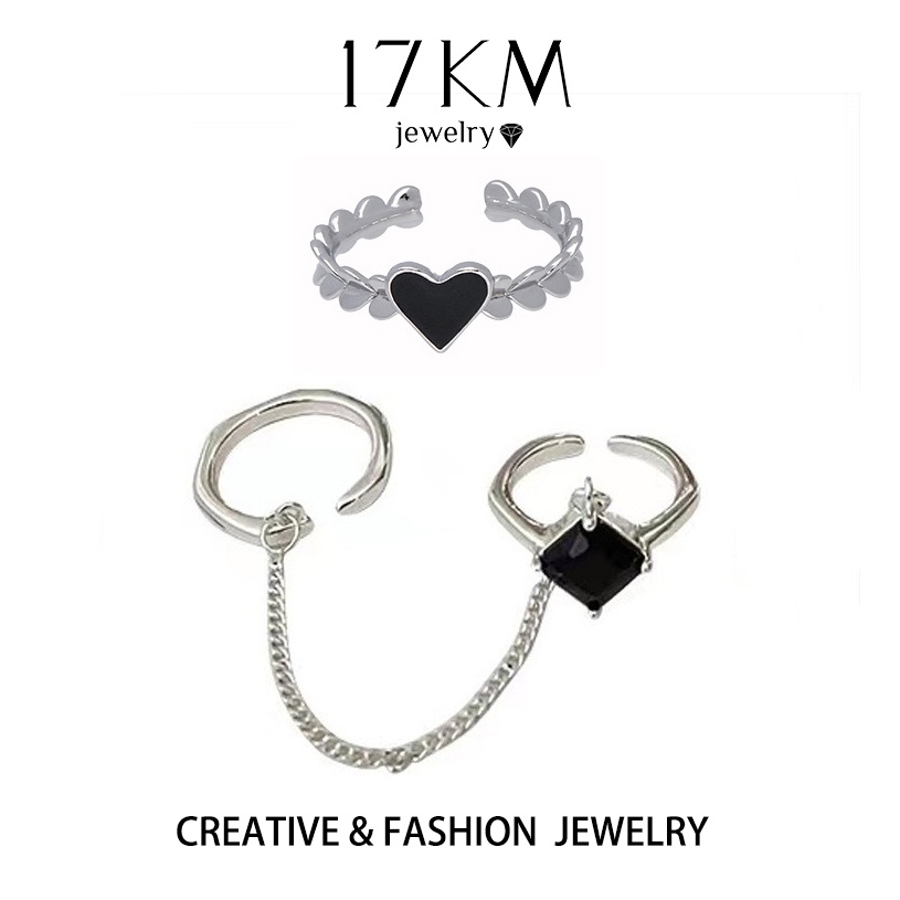 Bộ nhẫn đeo tay 17KM đính đá pha lê đen phong cách cổ điển