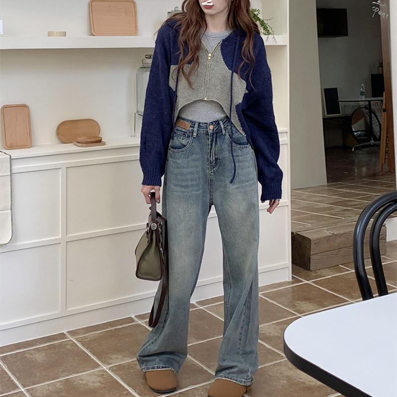 Quần Jean Dài Dáng Rộng Ống Suông Phong Cách Retro Thời Trang Dành Cho Nữ
