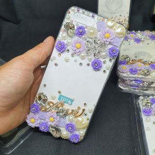 [NHIỀU DÒNG ĐIỆN THOẠI]ốp lưng handmade đính đá hoa tím chữ love (Ib Dòng Điện thoại)
