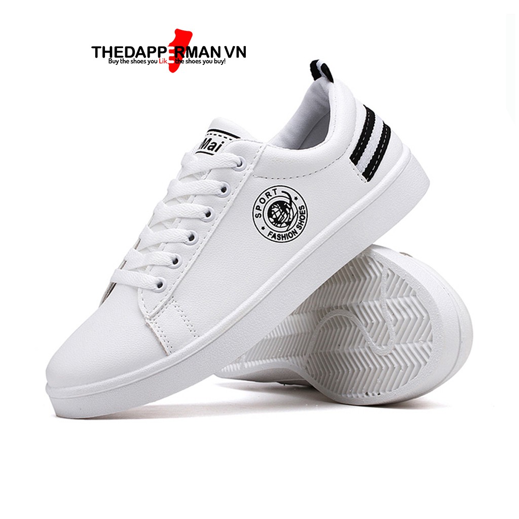 Giày nam thể thao sneaker THEDAPPERMAN TDM7635 chất liệu da, đế cao su nhiệt, siêu êm, phù hợp chạy bộ,màu trắng gót đen