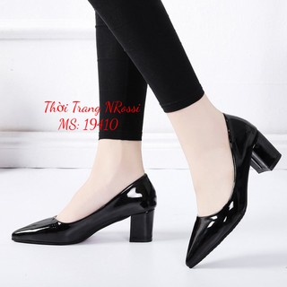 Giày cao gót  mũi nhọn gót vuông 5 phân màu đen size lớn 40 41 42 43 44