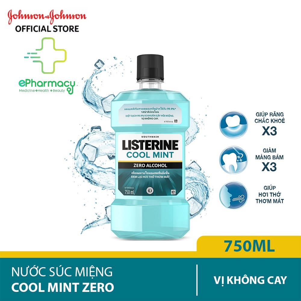 Nước súc miệng Listerine Cool Mint Zero hơi thở thơm mát không cay 750ml