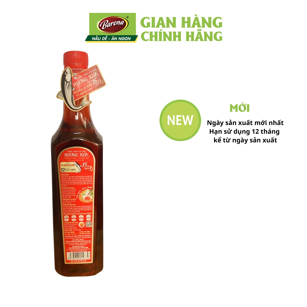 Nước Mắm Cá Cơm Phú Quốc HƯƠNG XƯA 750ml, Tặng tiêu hạt