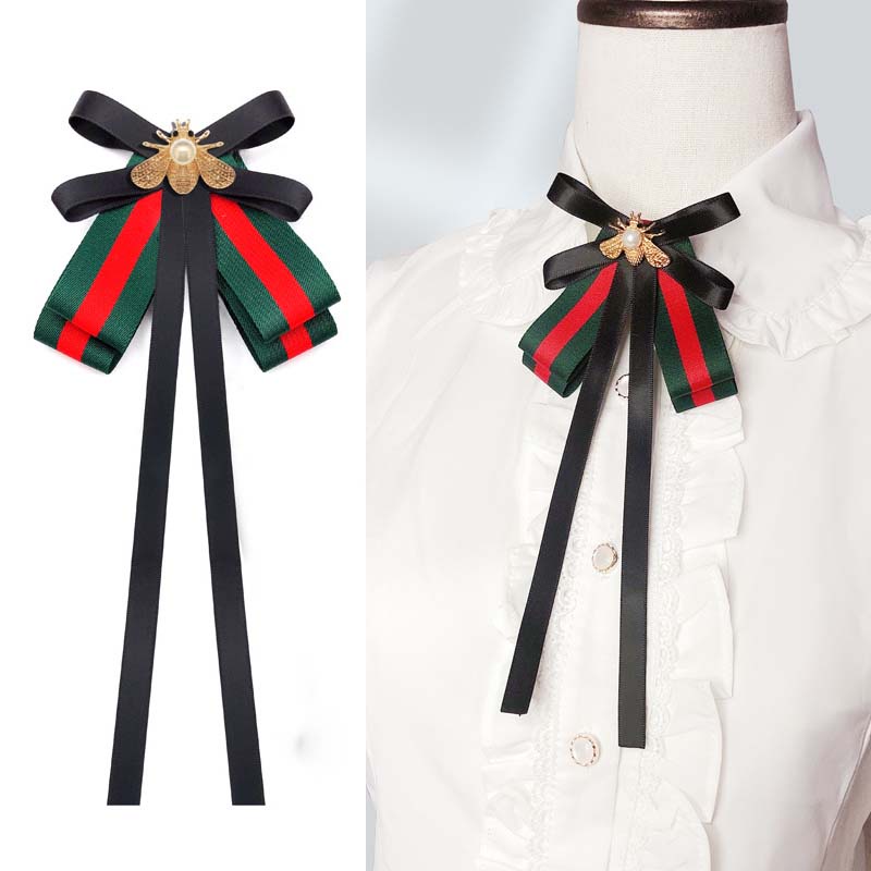 Ghim Cài Áo Hình Nơ Đính Ngọc Trai Đồng Phục Nữ Tính