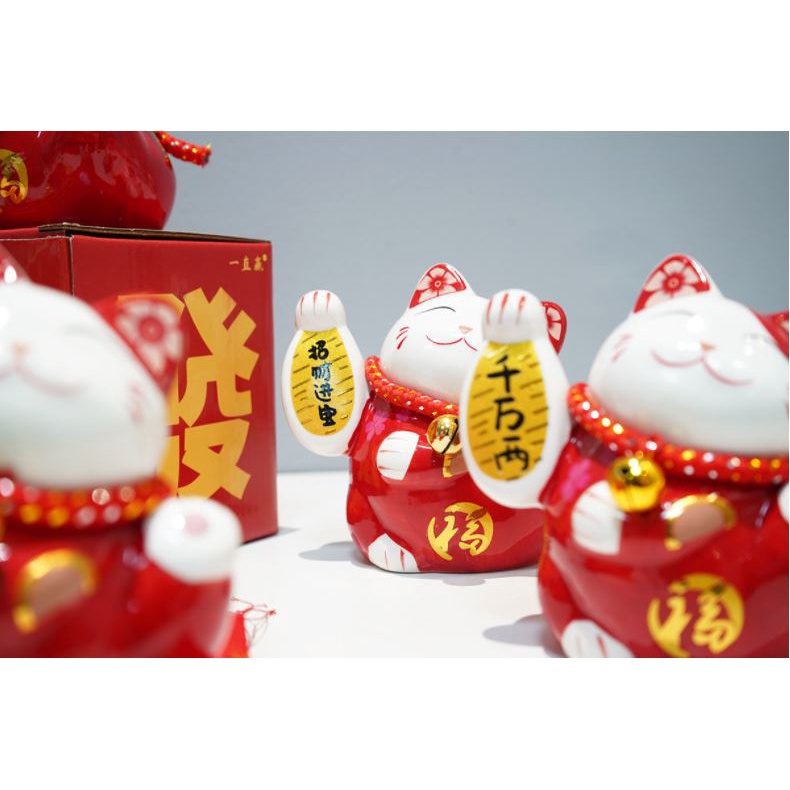 Tượng sứ cao cấp Mèo thần tài Nhật Bản Maneki-Neko Mèo may mắn