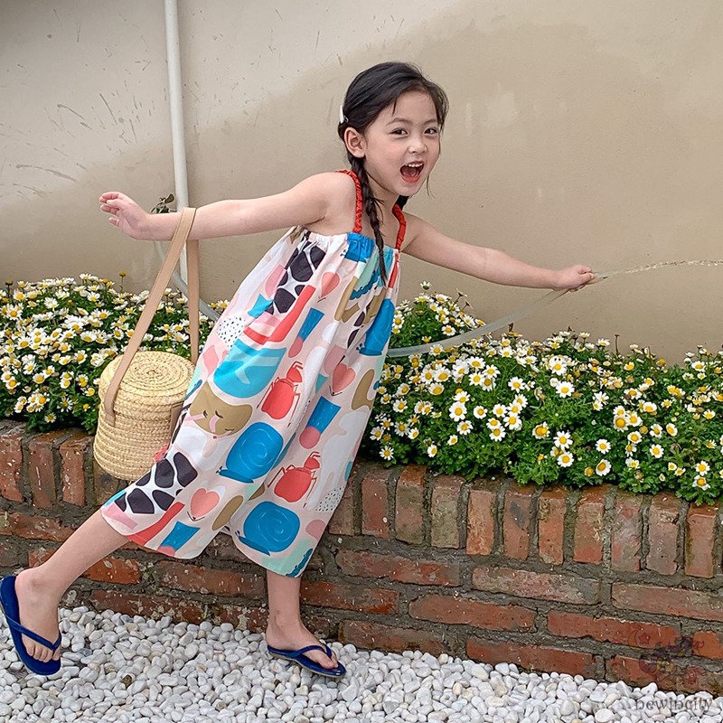 Bộ Áo Liền Quần Sát Nách Ống Rộng Phong Cách Hàn Quốc Ngọt Ngào Cho Bé Gái