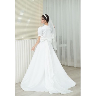 [DRESS 47] Đầm chụp ảnh, đi bàn xoè đẹp đuôi dài, tay ngắn phồng che bắp tay