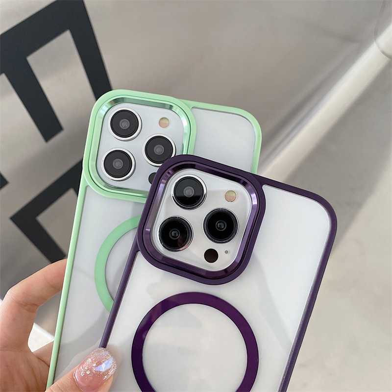 Ốp Điện Thoại Cứng Trong Suốt Chống Sốc Kèm Móc Xỏ Ngón Nam Châm Hút Cho iPhone 14 13 Pro Max 14 Plus