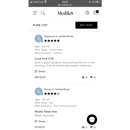 Tinh chất 15% Vitamin C trắng da không kích ứng Medik8 Pure C15