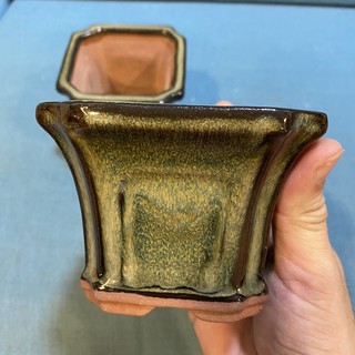 Chậu cây vuông men gốm bóng giả cổ