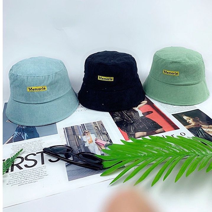 Mũ bucket HAZIN thêu chữ vành nón cụp nhung nhiều màu phong cách Unisex phù hợp cả nam nữ