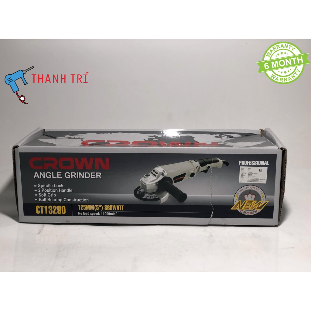 Máy mài góc cầm tay Crown CT13290 125mm, 860W, 3kg - Bảo vệ quá tải