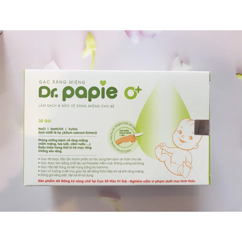 Gạc rơ lưỡi Dr Papie vệ sinh răng miệng / Rơ lưỡi/ Tưa lưỡi Dr Papie cho bé (30 gói)