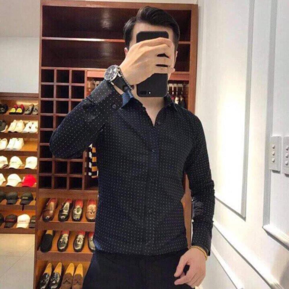 Áo sơ mi họa tiết nam chấm bi công sở dài tay cao cấp Luis chất vải co giãn nhẹ form slmfit ôm dáng thời trang Hàn Quốc | BigBuy360 - bigbuy360.vn
