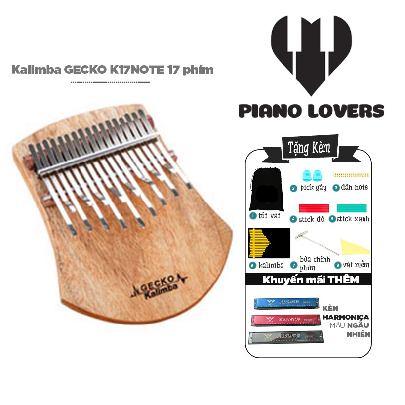 ( RẺ ) Đàn Kalimba 17 phím Gecko K17NOTE Gỗ Mahogany Tặng Kèm Kèn Harmonica đủ màu cao cấp - HÀNG CÓ SẴN