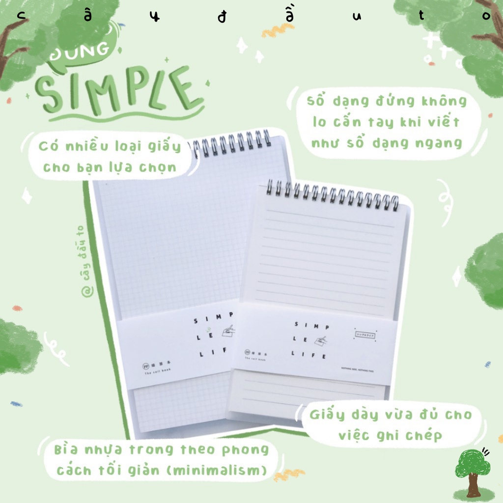 Sổ Lò Xo Ghi Chép Dạng Đứng Simple Notebook 80 Trang A5/B5 Cây Đầu To