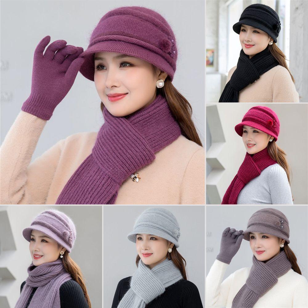 Set 3 Mũ Len Kèm Khăn Choàng Cổ Thời Trang Mùa Đông Cho Nữ