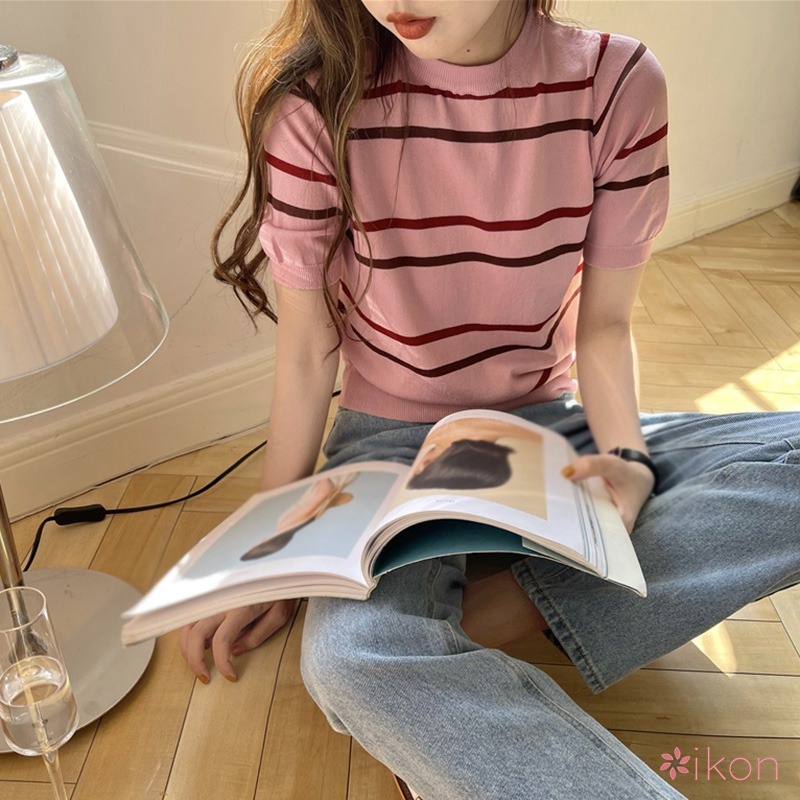 Áo Thun Nữ Tay Ngắn Sọc Ngang Phong Cách Hàn Quốc