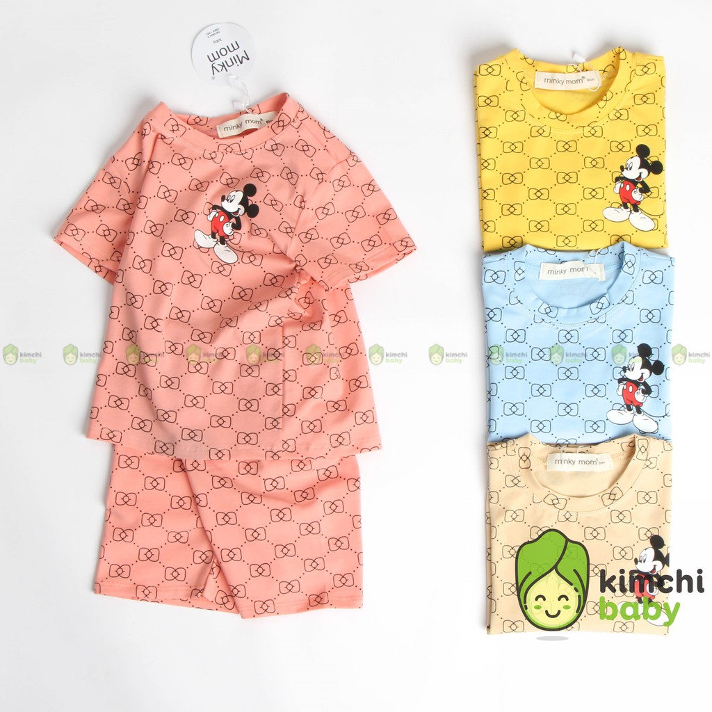 Đồ Bộ Bé Trai, Bé Gái Minky Mom Vải Cotton 100% Họa Tiết Mickey, Bộ Cộc Tay Cho Bé Mặc Nhà Mùa Hè MKM2123