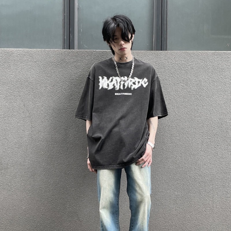 Áo Thun Tay Ngắn Dáng Rộng In Chữ Phong Cách retro Âu Mỹ Thời Trang Cho Cặp Đôi