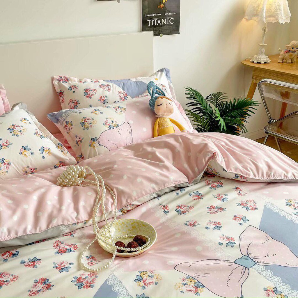 Bộ chăn ga gối Poly Cotton Hoa hồng love lãng mạn (Tặng vỏ gối ôm) - Miễn phí bo chun mọi kích thước