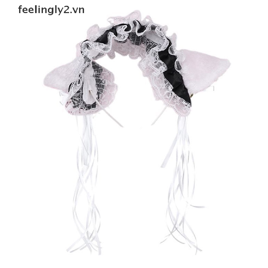 Băng Đô Tai Mèo Phối Ren Và Chuông