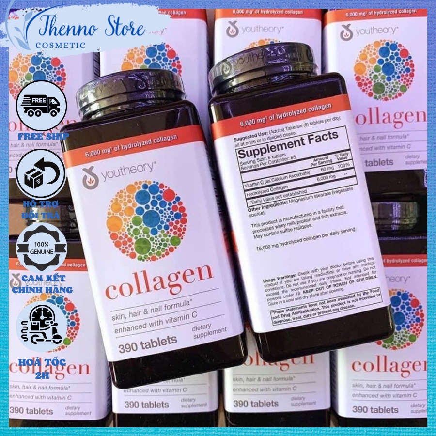 Viên Uống Đẹp Da Collagen Youtheory Type 1 2 &amp; 3 390 Viên Mẫu Mới Của Mỹ - Collagen Không Biến Tính