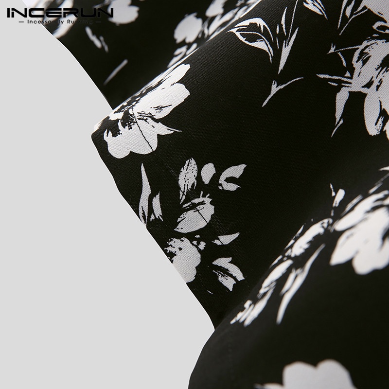 Áo sơ mi INCERUN ngắn tay in hoa phong cách vintage hawaii trẻ trung cho nam