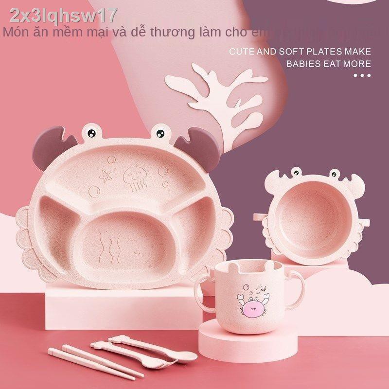 ❂đĩa ăn cho bé bộ đồ trẻ em học tập đũa thìa phim hoạt hình chia lưới chống rơi bát thức bổ sung