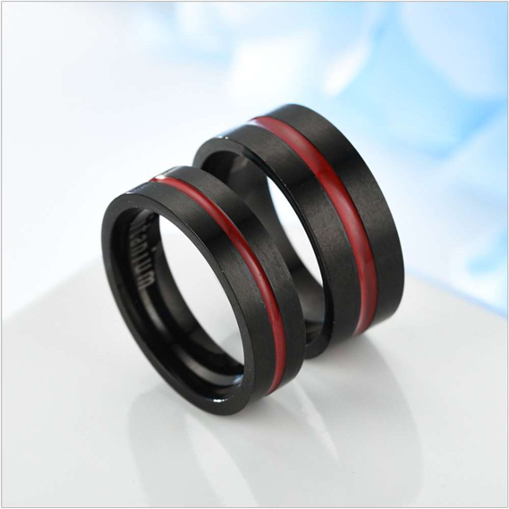 Nhẫn Thép Titan Màu Đen Đỏ sd042