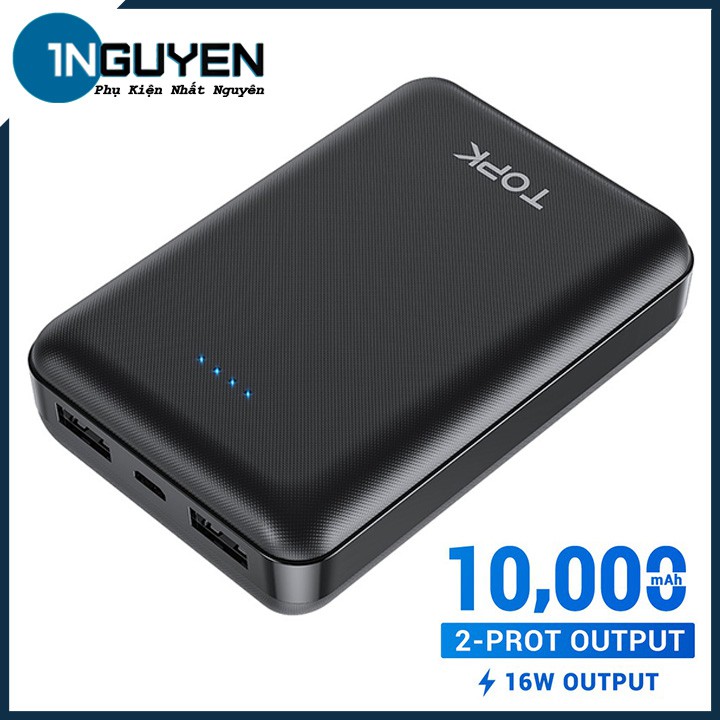 Pin Sạc Dự Phòng 10000mAh 2 Cổng USB | Power Bank 2 Port OutPut - TOPK 1004