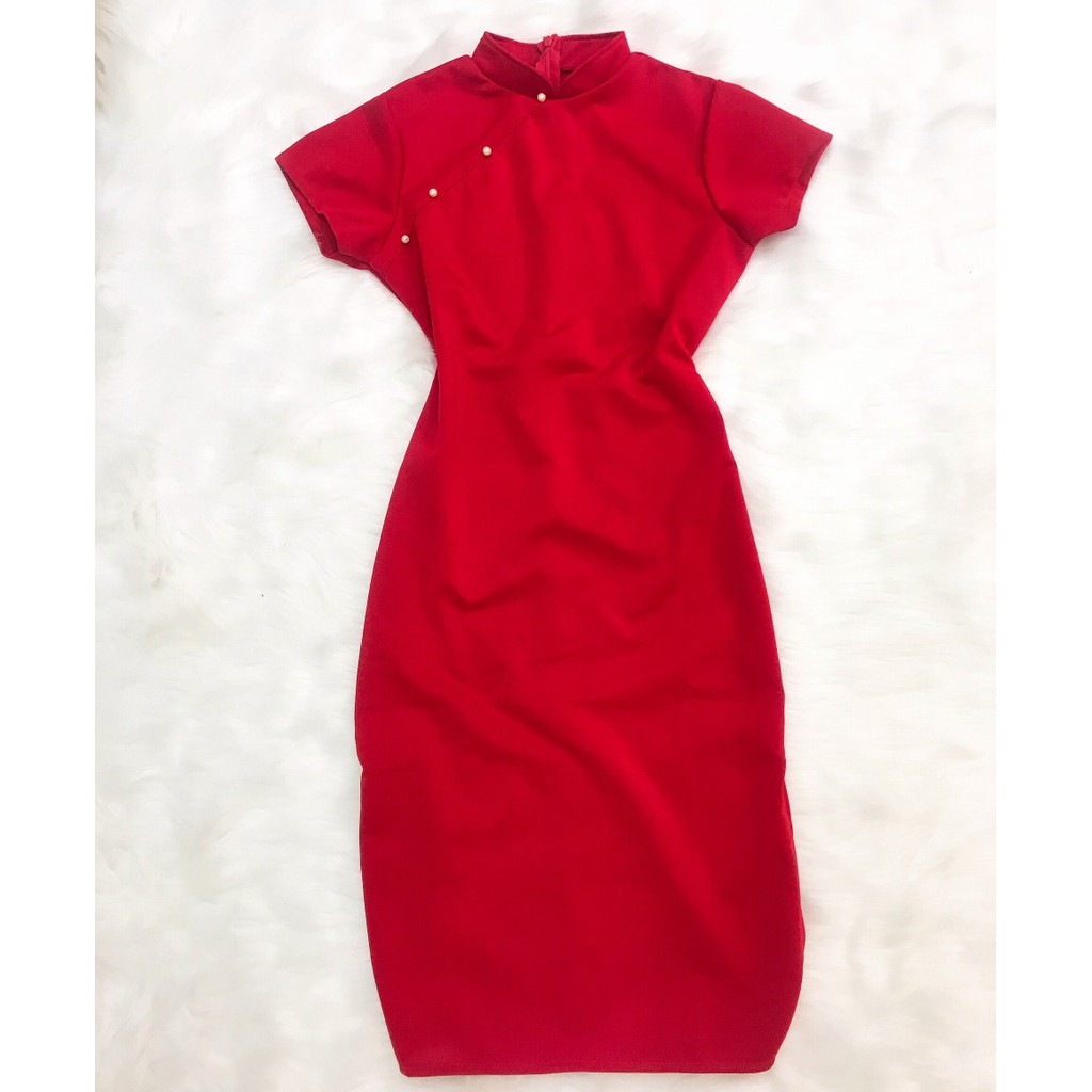 [TẾT 2021] Đầm nữ đỏ sườn xám mặc dự tiệc dạo phố cực xinh cao cấp (kèm chân váy xếp ly)