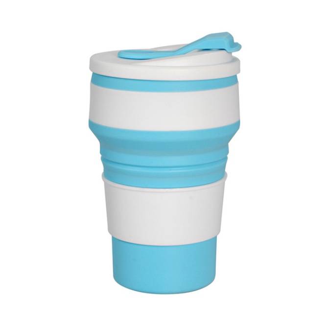 Cốc Silicone Gấp Gọn 350ML Có Nắp Đậy Đa Năng Mang Đi Du Lịch