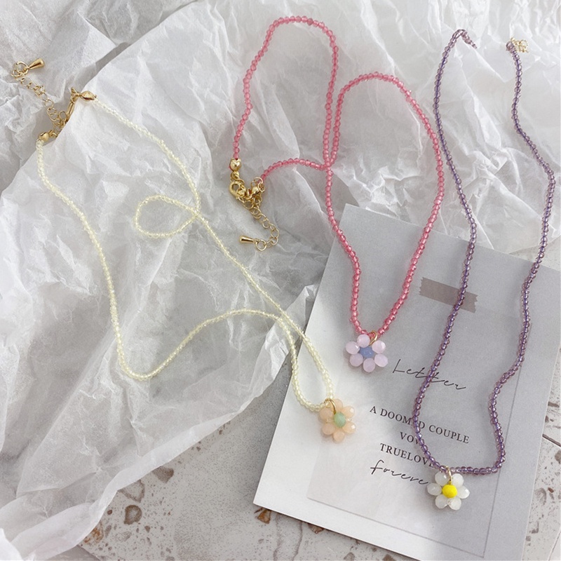 Vòng cổ mặt hoa đính hạt nhiều màu sắc phong cách vintage Hàn Quốc