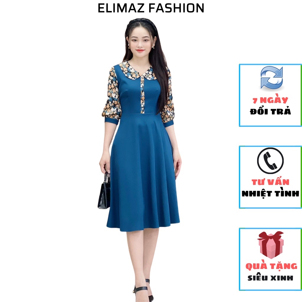 Váy nữ công sở Elimaz cổ sen tay lửng họa tiết lá EV22.016