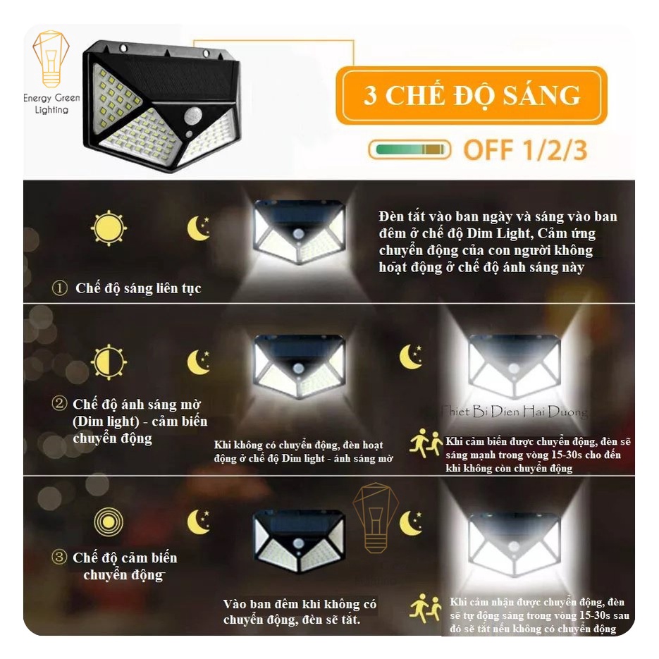 Đèn led Energy Green Lighting đa giác cảm biển hồng ngoại năng lượng mặt trời (100/114 mắt led)