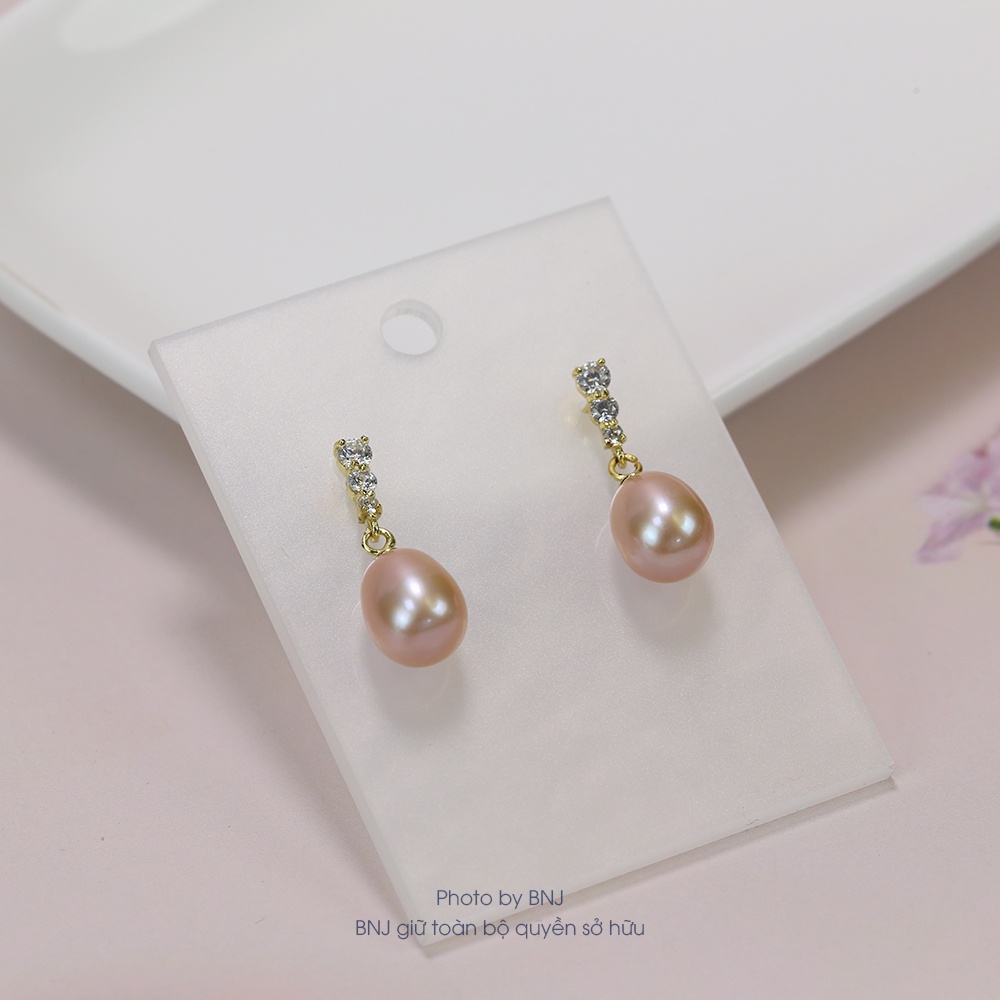 Bông tai ngọc trai tự nhiên đính đá phần khuyên chốt gài bạc ý S925 PAG Pearl B2355 3 màu-Trang Sức Bảo Ngọc Jewelry